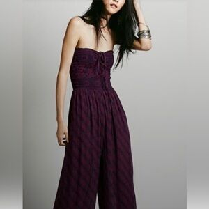 Free People Dark Plum Strapless Jumpsuit